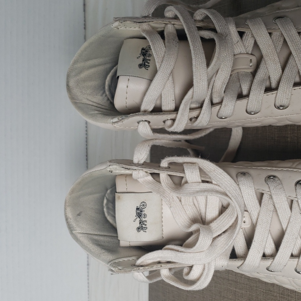 Coach Leather Ivory High Top Sneaker‎ - SZ 6.5 - Picture 4 of 8